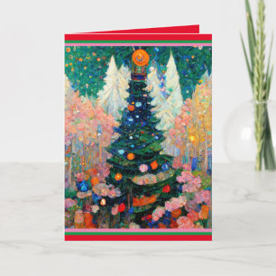 Kerstkaart met boom in stijl van Klimt aquarel Kaart