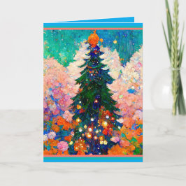Kerstkaart met Boom, stijl Klimt, Kleurig Kaart