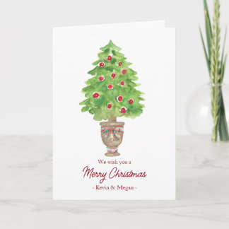 Kerstkaart met boom zonder foto's en blanco binnen feestdagen kaart