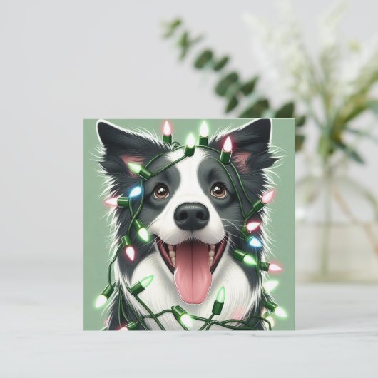 Kerstkaart met Bordercollie (Staand voorkant)