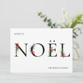 Kerstkaart met botanische decoratie NOEL (Staand voorkant)