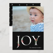 Kerstkaart met botanische versiering en het woord  (Voorkant / Achterkant)