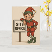 Kerstkaart met bouwthema Elf leunend  Kaart (Gele Bloem)