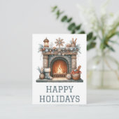 Kerstkaart met brandende open haard (Staand voorkant)