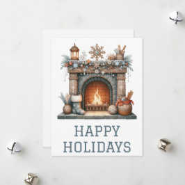 Kerstkaart met brandende open haard