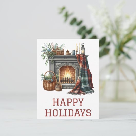 Kerstkaart met brandende open haard (Staand voorkant)