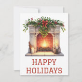 Kerstkaart met brandende open haard (Voorkant)