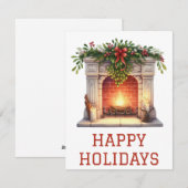 Kerstkaart met brandende open haard (Voorkant / Achterkant)