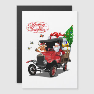 Kerstkaart met cartoon Kerstman en herten