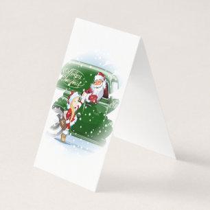 Kerstkaart met cartoon Kerstman en Sneeuwmeisje Kaart