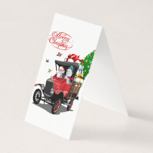 Kerstkaart met cartoon Kerstmannen vrachtwagen Kaart