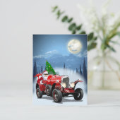 kerstkaart met cartoon retro auto en coole kerstma (Staand voorkant)