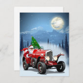 kerstkaart met cartoon retro auto en coole kerstma (Voorkant / Achterkant)