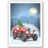 kerstkaart met cartoon retro auto en coole kerstma sticker (Voorkant)