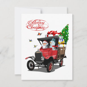Kerstkaart met cartoon Santa`s vrachtwagen
