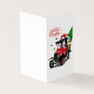 Kerstkaart met cartoon Santa`s vrachtwagen Kaart