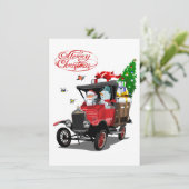 Kerstkaart met cartoon Santa's vrachtwagen (Staand voorkant)