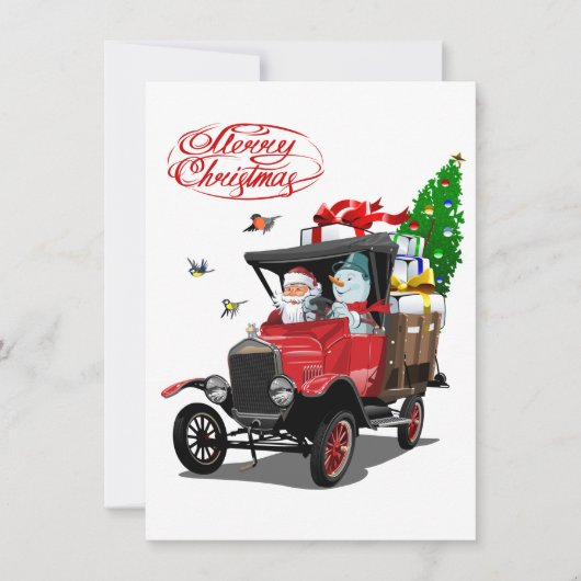 Kerstkaart met cartoon Santa's vrachtwagen (Voorkant)