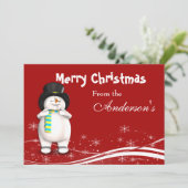 Kerstkaart met cartoon-sneeuwman (Staand voorkant)