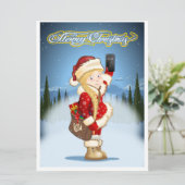 Kerstkaart met cartoon Sneeuwmeisje - Postbode (Staand voorkant)