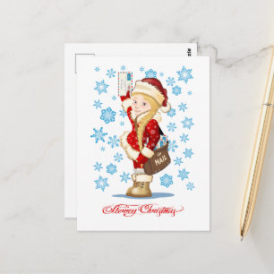 Kerstkaart met cartoon Sneeuwmeisje - Postbode Briefkaart