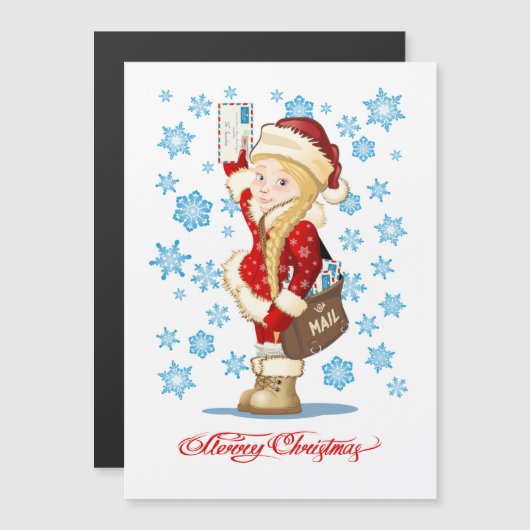 kerstkaart met cartoon Snow Maiden - Postman (Voorkant / Achterkant)