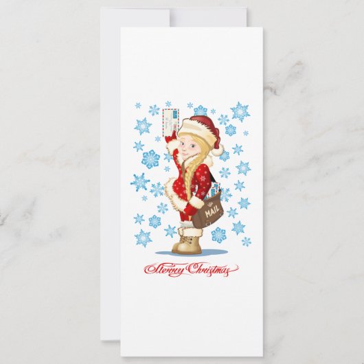 kerstkaart met cartoon Snow Maiden - Postman (Voorkant)