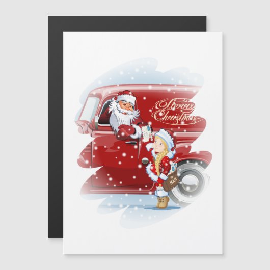 kerstkaart met cartoon Snow Maiden - Postman (Voorkant / Achterkant)