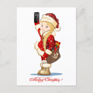 kerstkaart met cartoon Snow Maiden - Postman Briefkaart