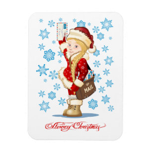 kerstkaart met cartoon Snow Maiden - Postman Magneet