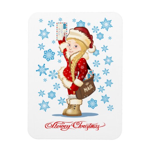 kerstkaart met cartoon Snow Maiden - Postman Magneet (Verticaal)