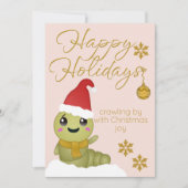Kerstkaart met Cartoon Worm en Kerstmuts (Voorkant)
