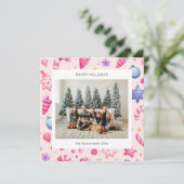 Kerstkaart met Cartoonstijl Pastel Illustraties (Staand voorkant)