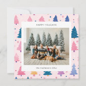 Kerstkaart met Cartoonstijl Pastelkleurige Kerstbo (Voorkant)