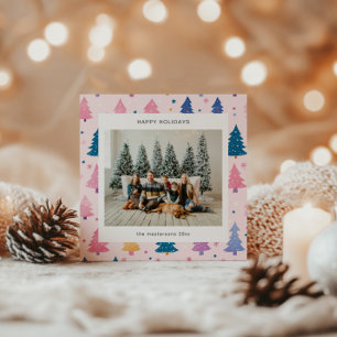 Kerstkaart met Cartoonstijl Pastelkleurige Kerstbo