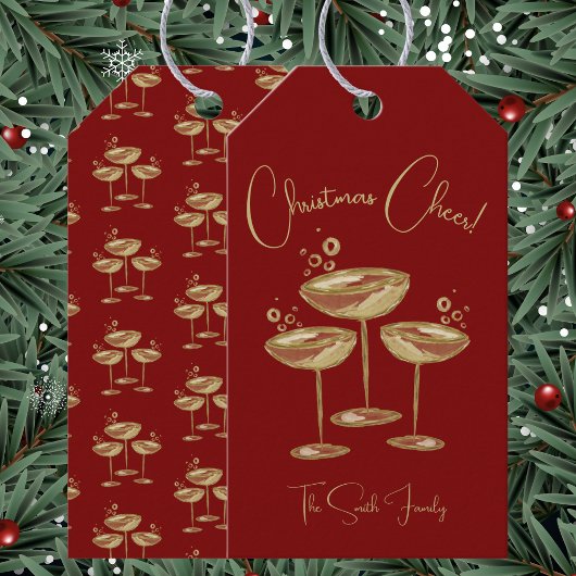 Kerstkaart met champagne cadeaulabel