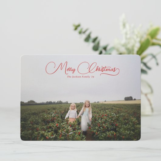 Kerstkaart met Charmante Script 2024 (Staand voorkant)