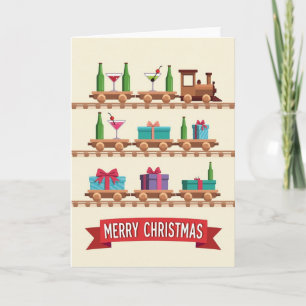 Kerstkaart met charmante trein kaart