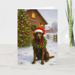 Kerstkaart met Chocolate Labrador Feestdagen Kaart