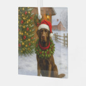 Kerstkaart met Chocolate Labrador Glas Ornament (Voorkant links)