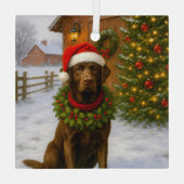 Kerstkaart met Chocolate Labrador Glas Ornament (Achterkant)
