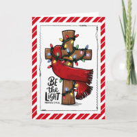 Kerstkaart met Christelijk Kruis - Wees het Licht