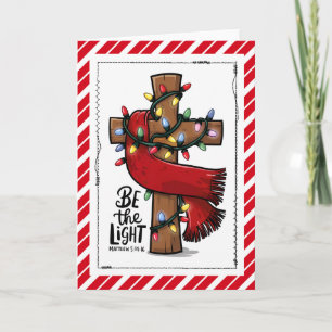 Kerstkaart met Christelijk Kruis - Wees het Licht Kaart