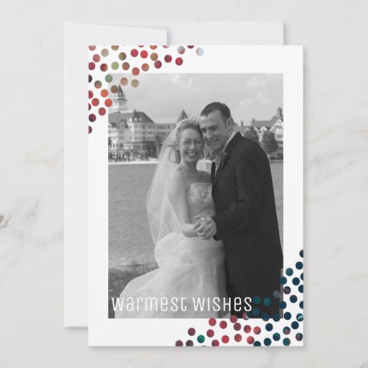 Kerstkaart met Confetti Stippen en Warmste Wensen (Voorkant)