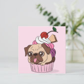 Kerstkaart met Cupcake Pug (Staand voorkant)