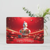 Kerstkaart met cute eend (Staand voorkant)