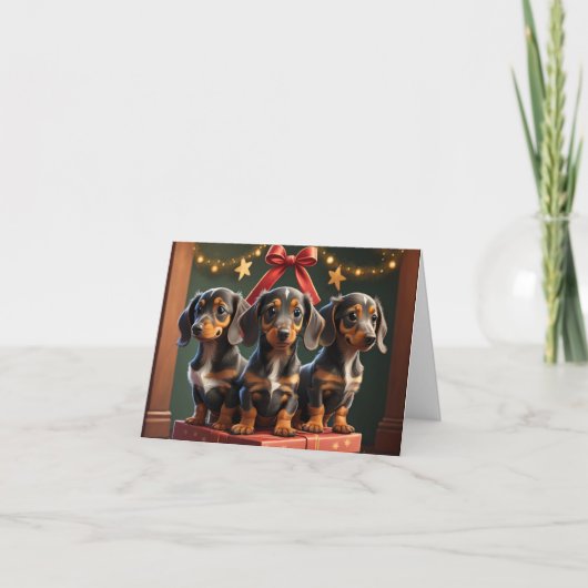 Kerstkaart met Dachshond Puppy's Kaart (Voorkant)