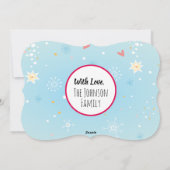 Kerstkaart met Dachshund, Pug en Vogel in appartem (Achterkant)