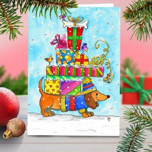 Kerstkaart met Dachshund van Nicole Janes Kaart