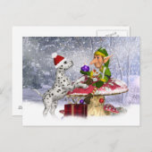 kerstkaart met dalmatiër puppy en elf feestdagenkaart (Voorkant / Achterkant)
